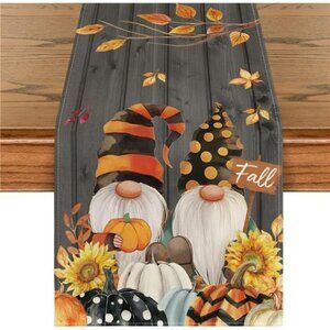 Fall Gnome Table Runner, 13x72, Pumpkin Thanksgiving Themed Table Decor